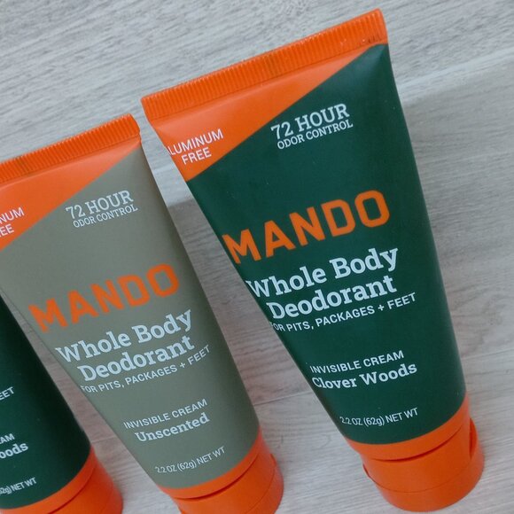 3x Mando Whole Body Deodorant Invisible Cream Unscented + Clover Woods 72 Hour - Picture 3 of 5